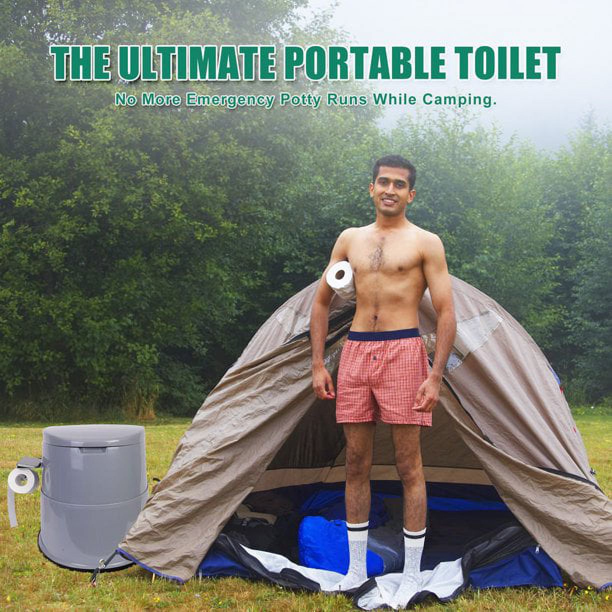 Portable Camping Toilet with Detachable Inner Bucket, 5.3 Gallon, Grey
