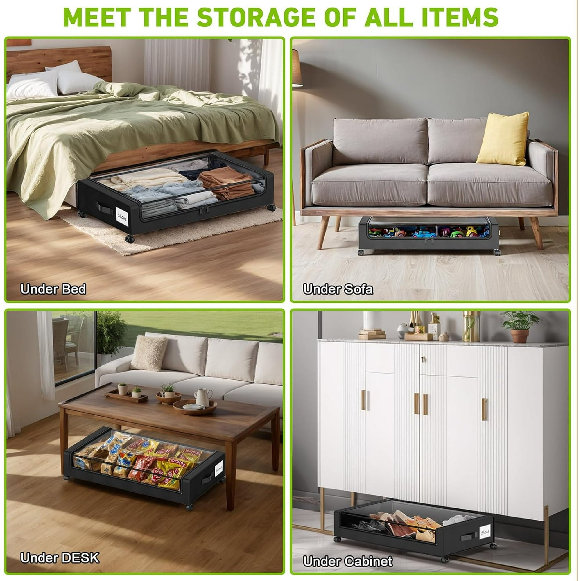 Under Bed Storage with Wheels, 2 Pack Under Bed Storage Containers with Clear Lid and Handles, Under Bed Storage Organizer Bins & Underbed Storage with Wheels for Clothes, Blankets, Shoes, Books