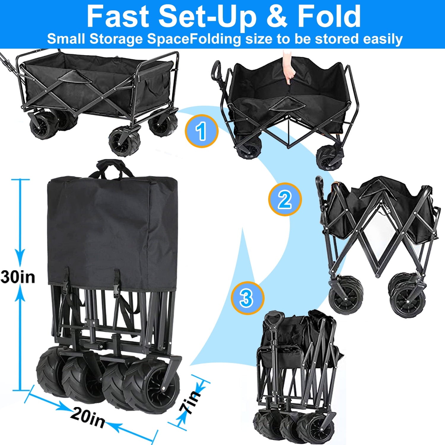 Heavy Duty Folding Wagon Garden Cart with Aluminum Table Plate & Storage Bag, 350LBS Large Capacity Portable Utility Cart with All-Terrain Wheels for Grocery ,Garden,Shopping, Camping, Beach