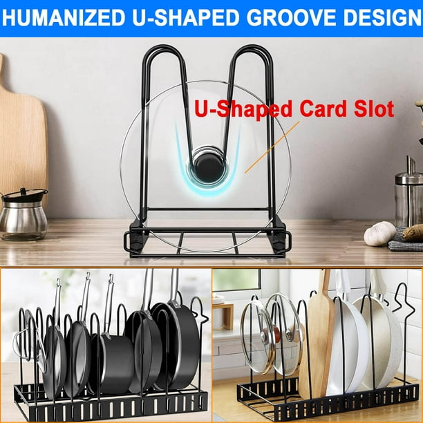 8 Tiers Pots and Pans Organizer, Adjustable Pot Rack for Kitchen Organization & Storage, Kitchen Cabinet Storage Metal Holders, Lid Organizer for Pots and Pans with 3 DIY Methods