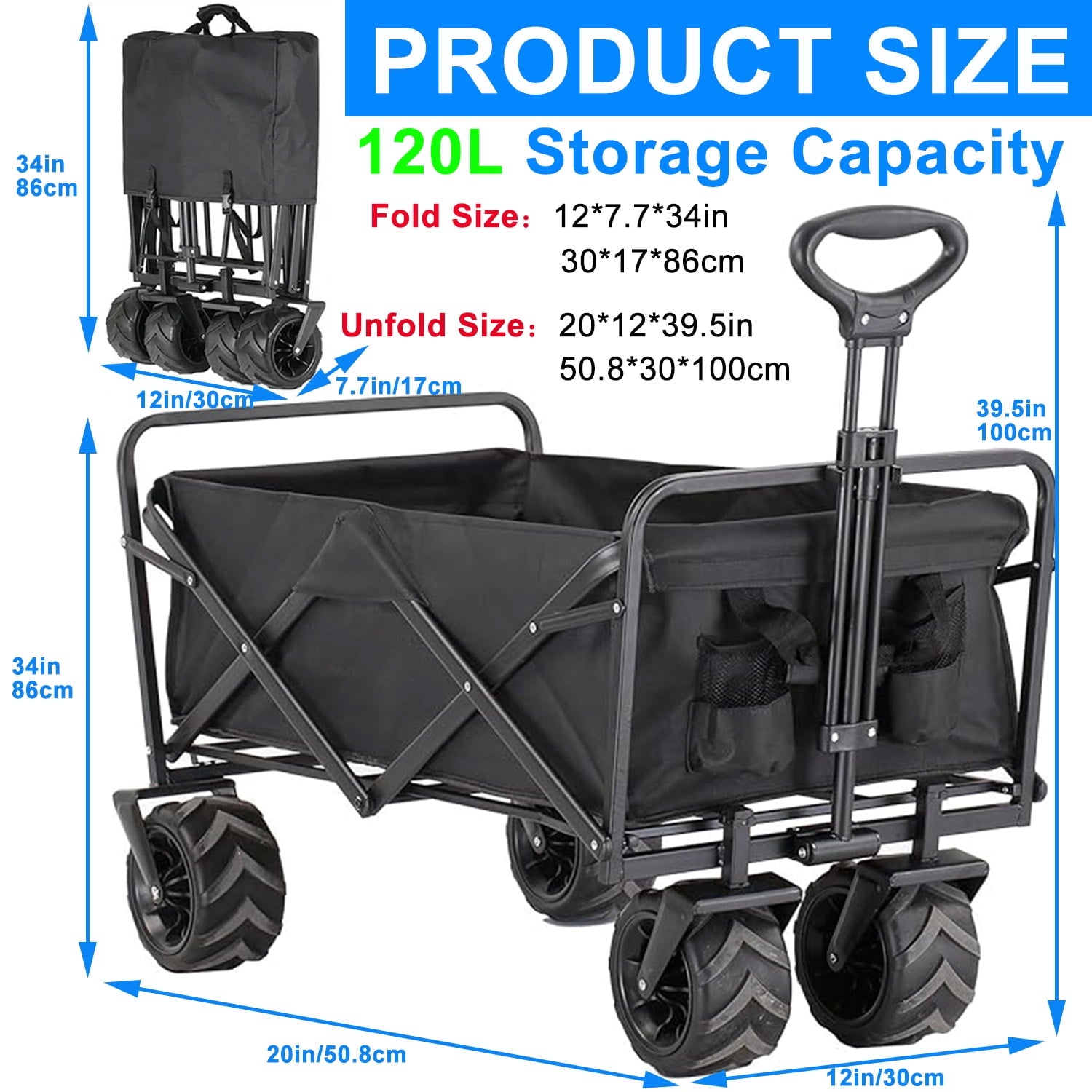 Heavy Duty Folding Wagon Garden Cart with Aluminum Table Plate & Storage Bag, 350LBS Large Capacity Portable Utility Cart with All-Terrain Wheels for Grocery ,Garden,Shopping, Camping, Beach