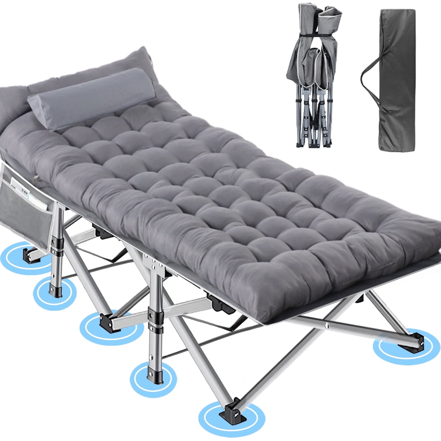 Folding Camping Cot Bed with Pillow, 3.3 Inch 2 Sided Mattress, 75"* 28" Folding Sleeping Cot Guest Bed, Portable Camping Cots with Carry Bag for Home ,Office,Camping,Indoor,Outdoor
