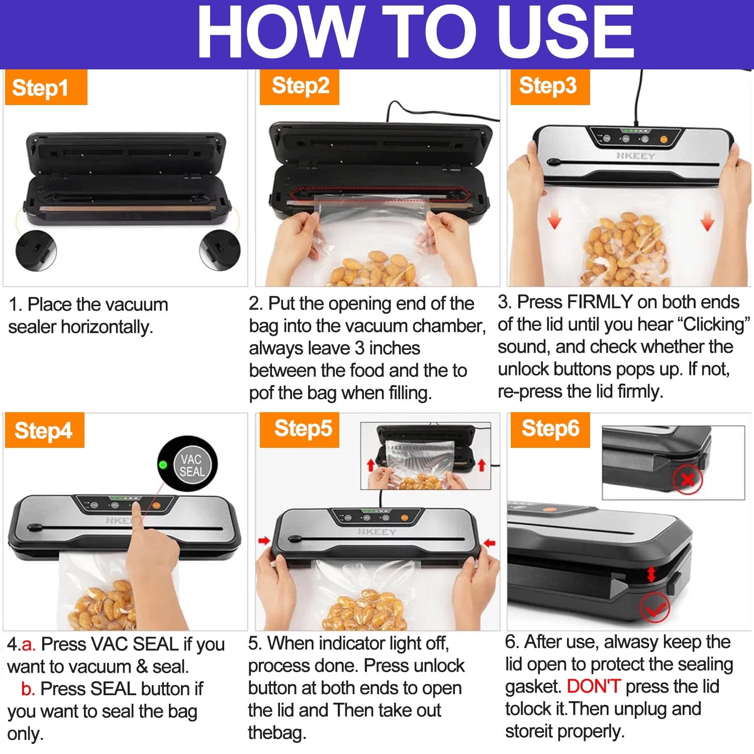 Food Vacuum Sealer Machine with 2 Rolls Food Vacuum Sealer Bags ，Food Storage Saver Dry & Moist Food Modes, Led Indicator Lights, Easy to Clean, Compact Design