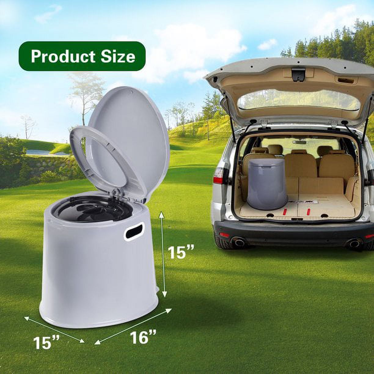 Portable Indoor & Outdoor Travel Toilet, 5.3 Gallon - Grey