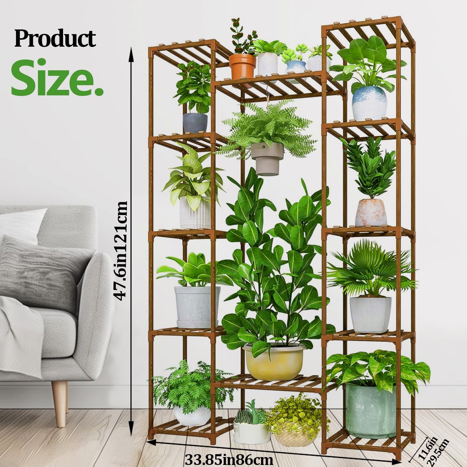 Indoor Plant Stand Tall - 10-Tier Wood Plant Shelf for Multiple Planters, Space-Saving Corner Rack for Apartment & Outdoor Use, Perfect for Indoor Plants, Garden, Patio, & Balcony Decor