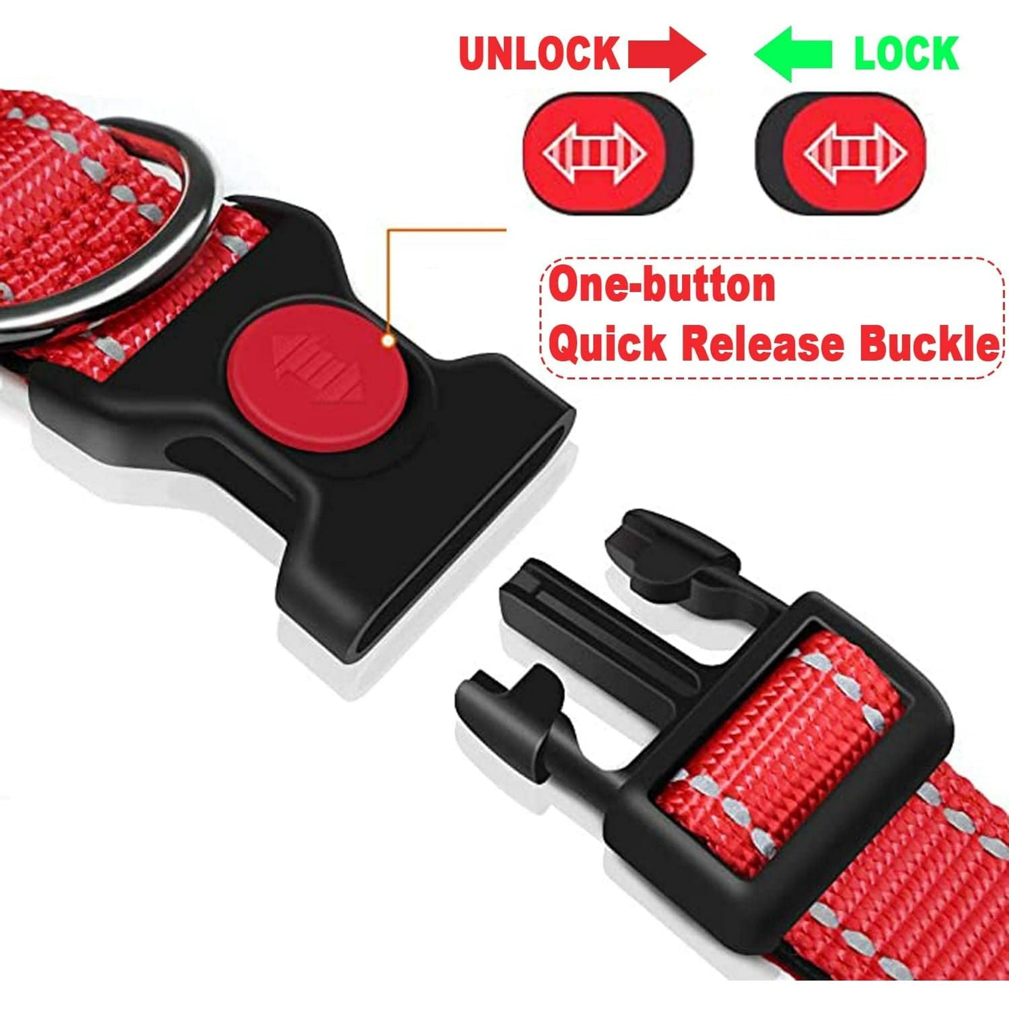HKEEY Dog Collar, Reflective Adjustable Basic Dog and Cat Collar with Soft Neoprene Padding, Durable Nylon Pet Collars for Puppy Medium Large Dogs17.7-27.5