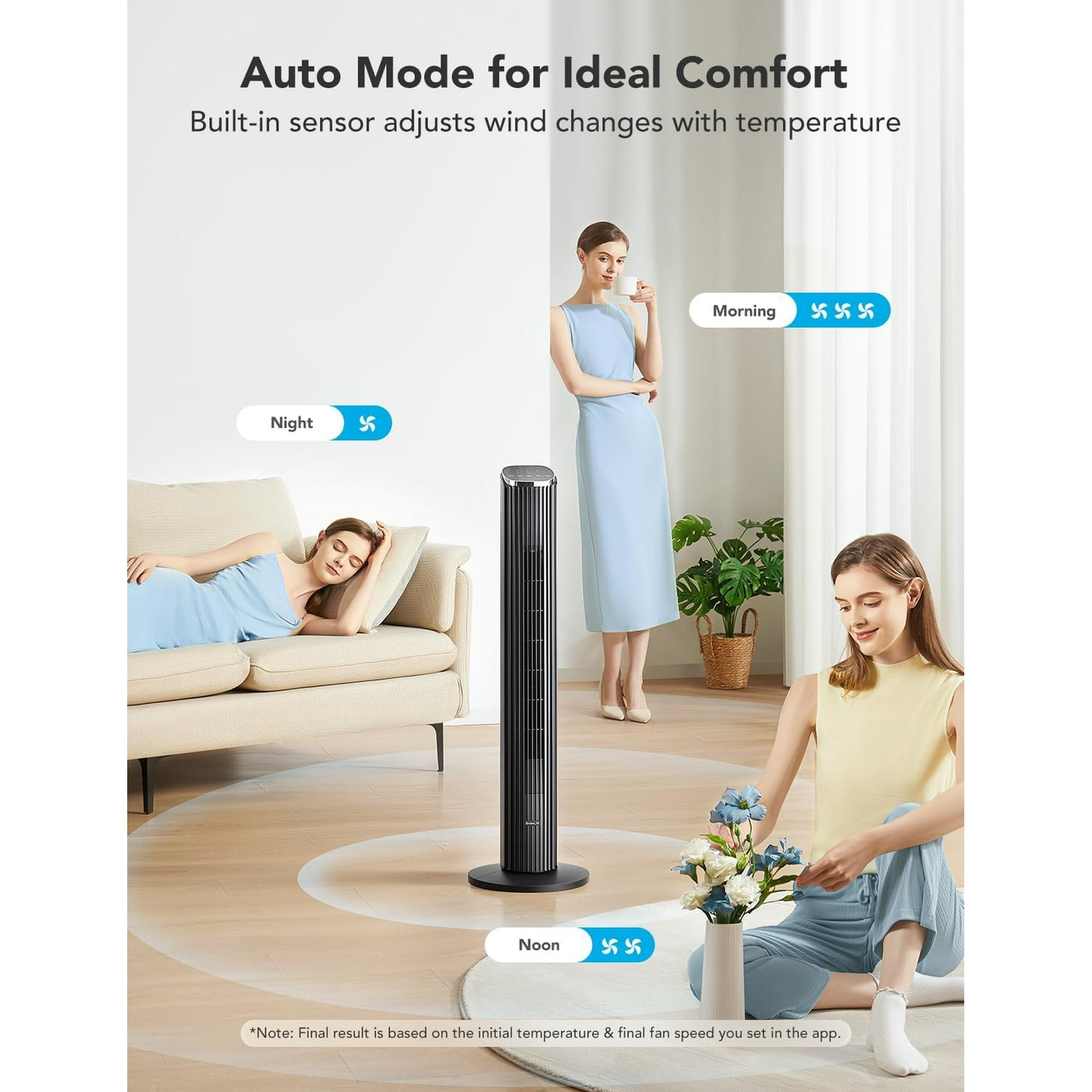 40" Oscillating Tower Fan for Bedroom, Remote, Bladeless, Quiet, 3 Modes, 7-Hour Timer, LED Display, Black