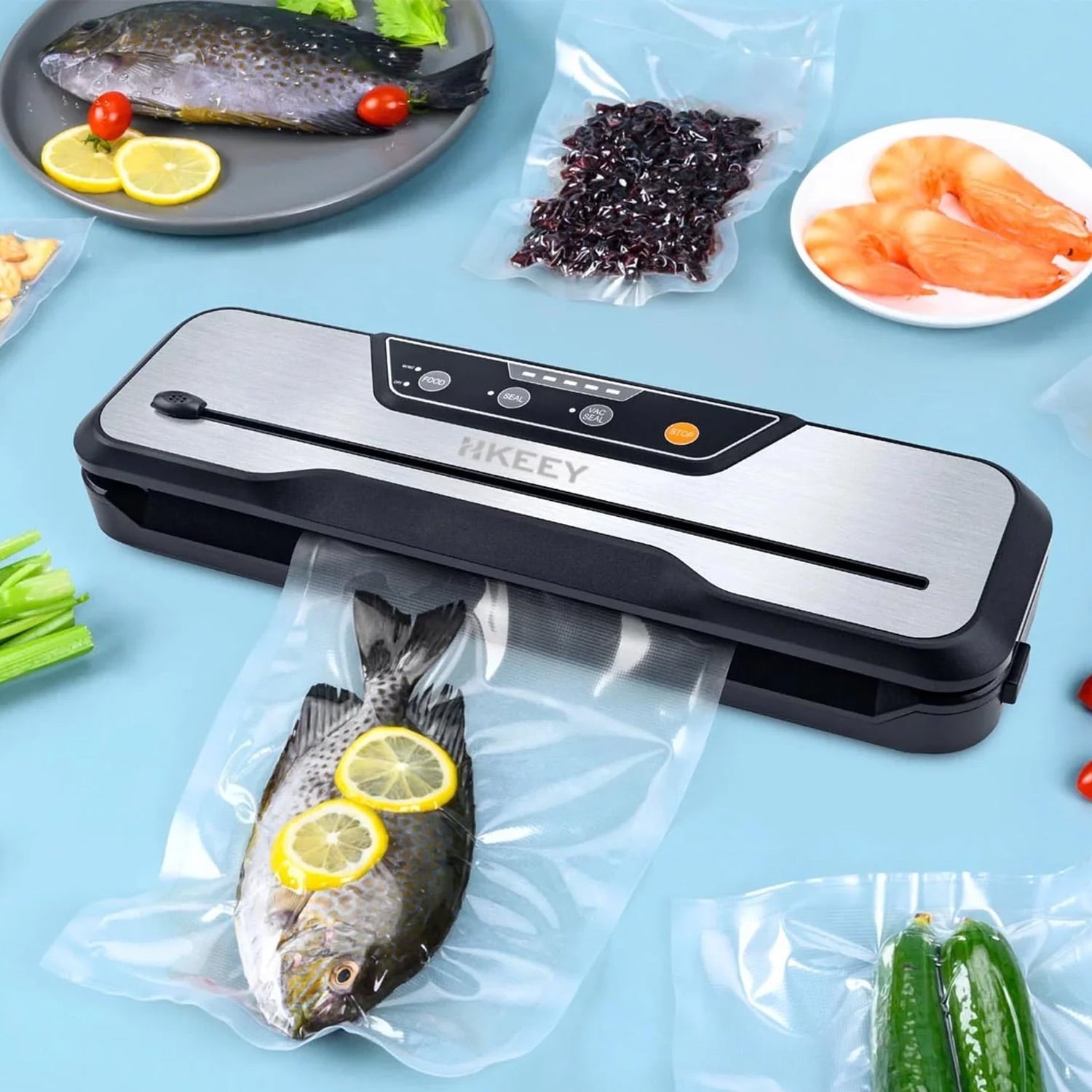 Food Vacuum Sealer Machine with 2 Rolls Food Vacuum Sealer Bags ，Food Storage Saver Dry & Moist Food Modes, Led Indicator Lights, Easy to Clean, Compact Design