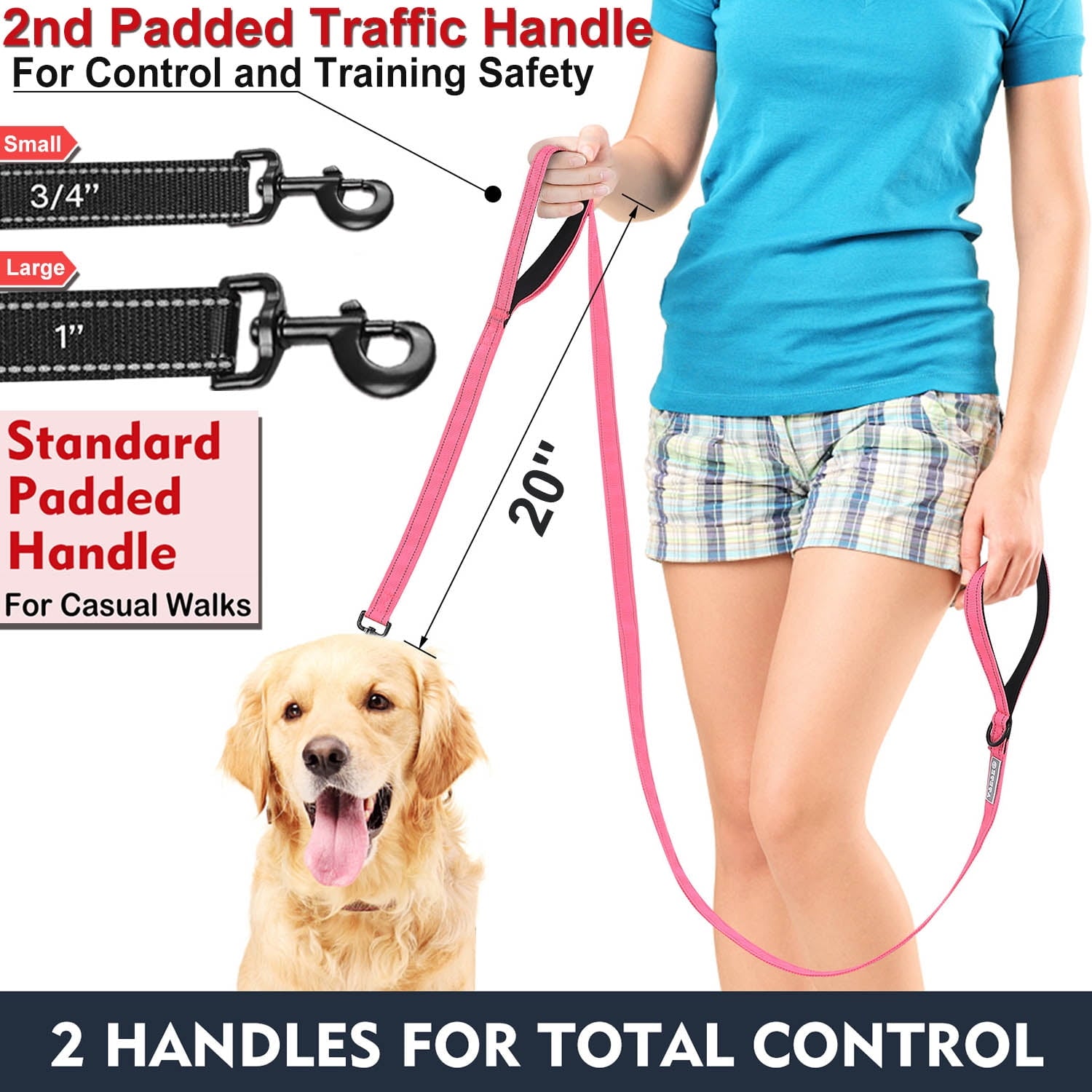 Dog Leash, Reflective Nylon Dog Lead with Two Padded Handles, Dog Leash for Training & Walking Perfect