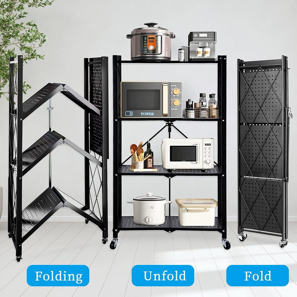 Camkey Foldable Heavy Duty Metal Storage Shelves, Black