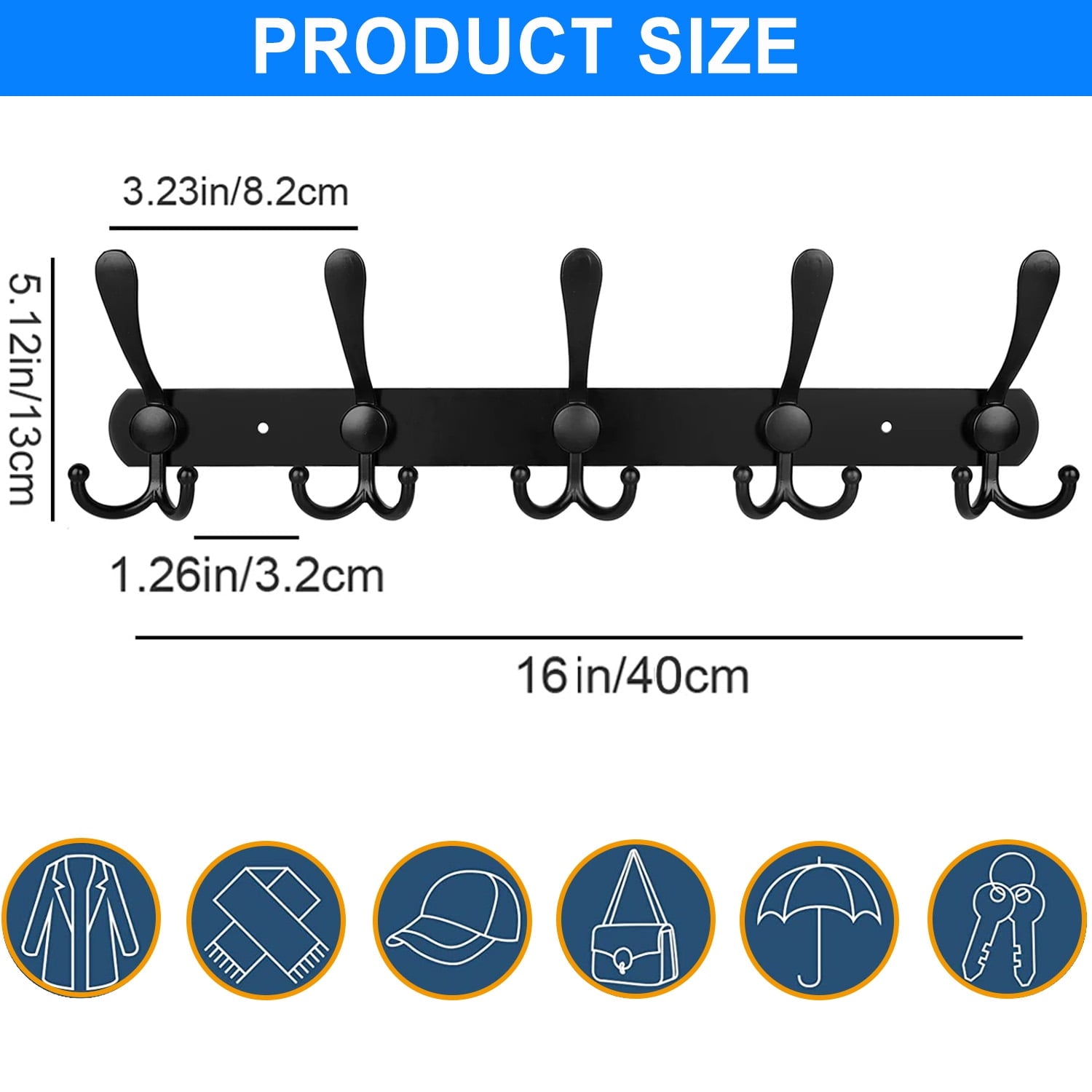 Coat Rack Wall Mount2 Pack Wall Mounted Coat Rack with 5 Tri Coat Hooks, Heavy Duty, Stainless Steel, Metal Coat Hook Rail, for Bathroom, Bedroom, Entryway