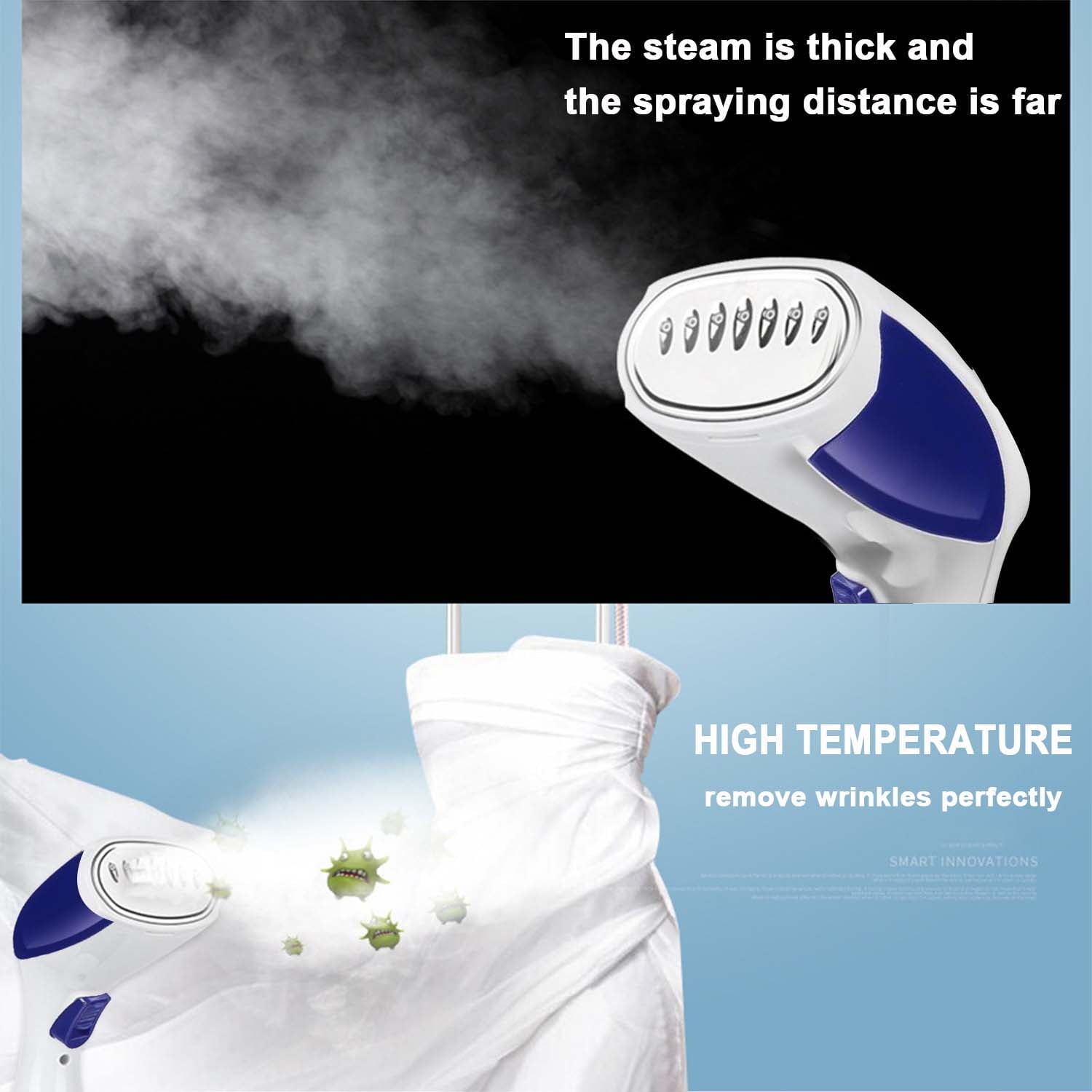 Steamer for Clothes Fabric Steamer, Powerful Handheld Portable Travel Garment Steamer Fabric Wrinkle Remover, 15s Fast Heat-up，280ml Large Detachable Water Tank LS