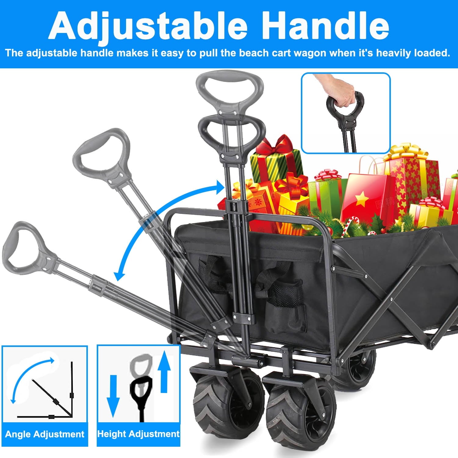 Heavy Duty Folding Wagon Garden Cart with Aluminum Table Plate & Storage Bag, 350LBS Large Capacity Portable Utility Cart with All-Terrain Wheels for Grocery ,Garden,Shopping, Camping, Beach