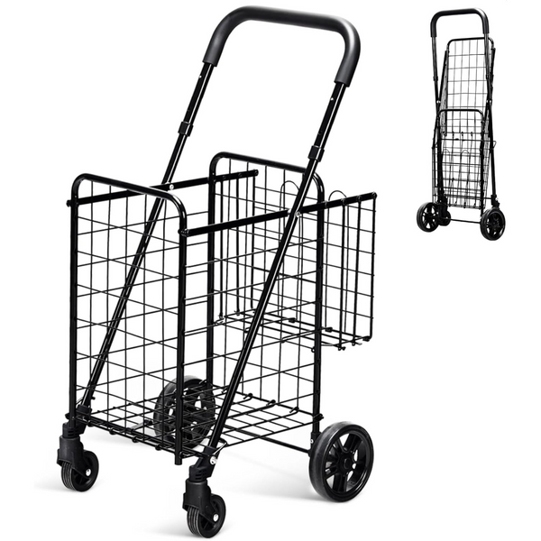 Folding Shopping Cart Jumbo Basket Rolling Utility Trolley Adjustable Handle New