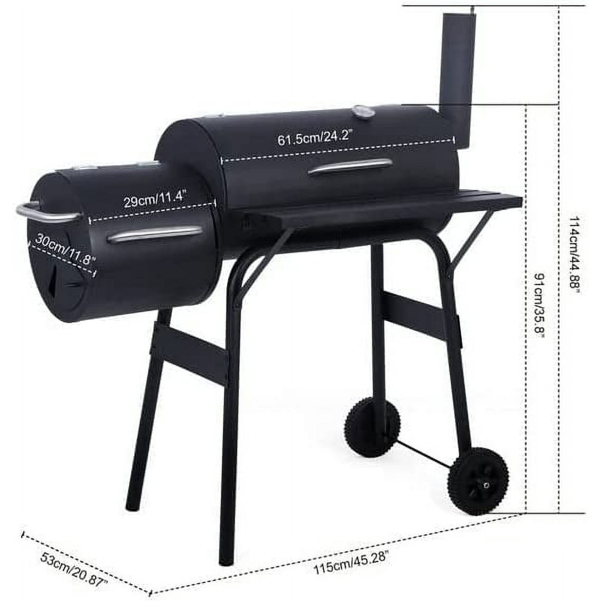 Camkey Charcoal Grill with Offset Smoker, 45.28 Inches Length Portable Barbecue Gril, Outdoor Barbecue Grill for Picnic Camping Patio Backyard, Black