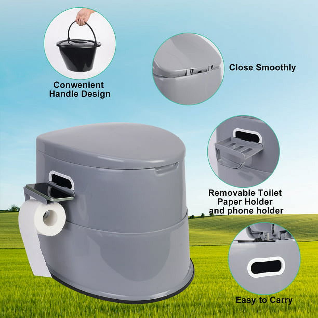 Portable Camping Toilet for Travel, Boating and Trips,5.3 Gallon - Grey
