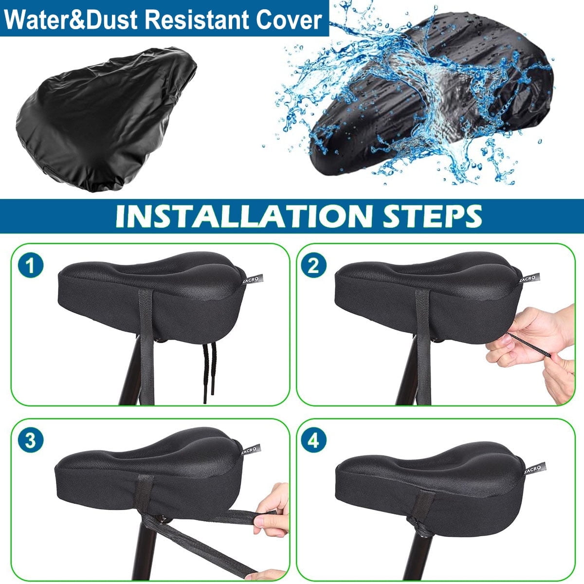 Bike Seat Cover, 2in1 Bike Seat Cushion & Bike Seat Rain Cover with Drawstring