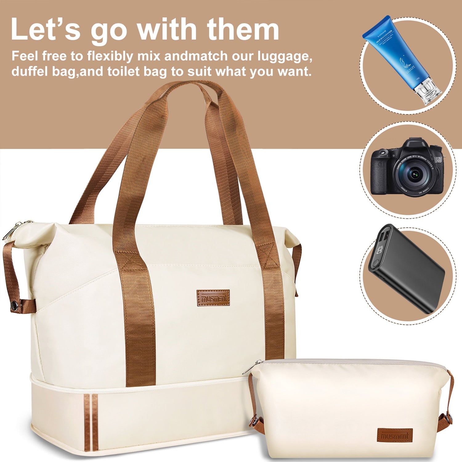 Expandable Suitcase Set Luggage Sets, 20 inch Carry On Luggage with TSA Lock and Double Spinner Wheels,(Ivory White,3 PCS set )
