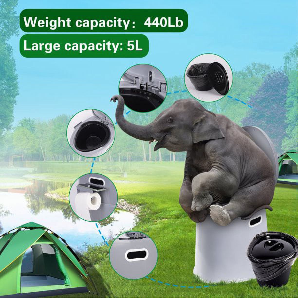 Portable Indoor & Outdoor Travel Toilet, 5.3 Gallon - Grey