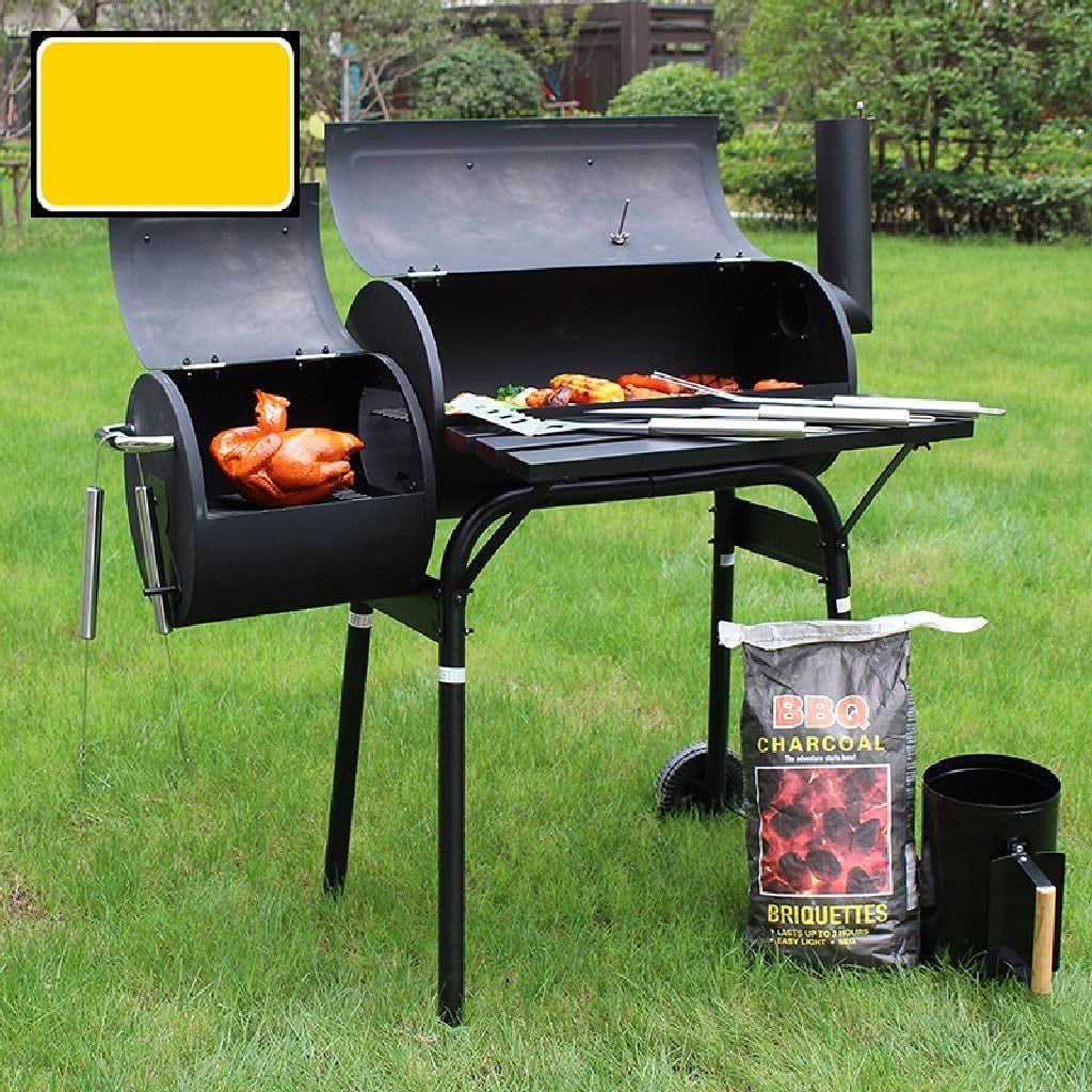 Camkey Charcoal Grill with Offset Smoker, 45.28 Inches Length Portable Barbecue Gril, Outdoor Barbecue Grill for Picnic Camping Patio Backyard, Black