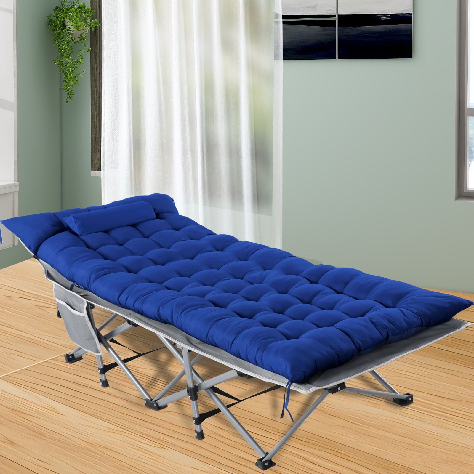 FanJi Folding Bed Cot with Pillow, 3.3 Inch 2 Sided Mattress, 75"* 28" Folding Sleeping Cot Guest Bed, Folding Camping Cots with Carry Bag