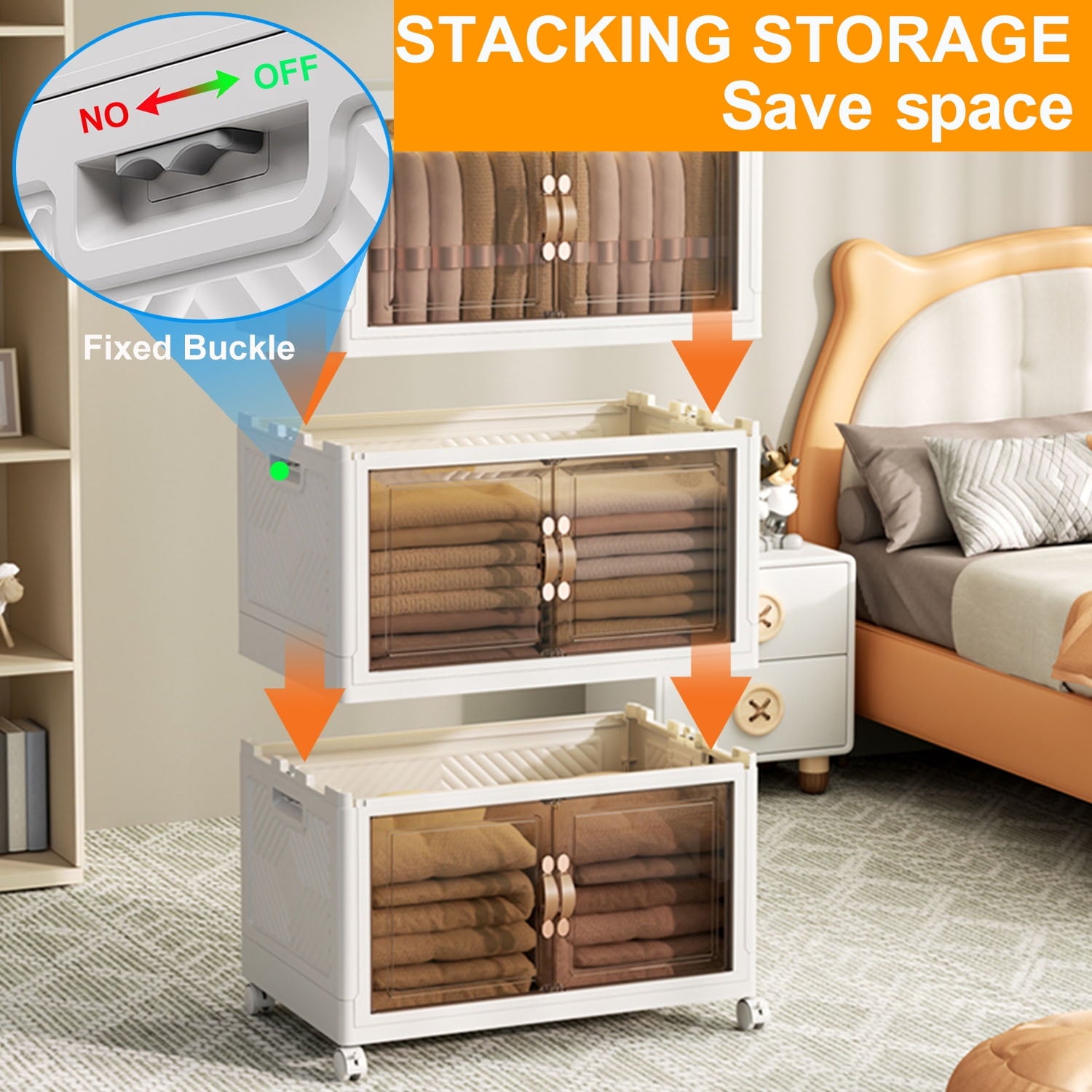 Storage Bins with Lids, 5 Tier Foldable Plastic Storage Container with Door, Stackable Collapsible Storage Bins for Closet Organizers and Storage, Secure Lock