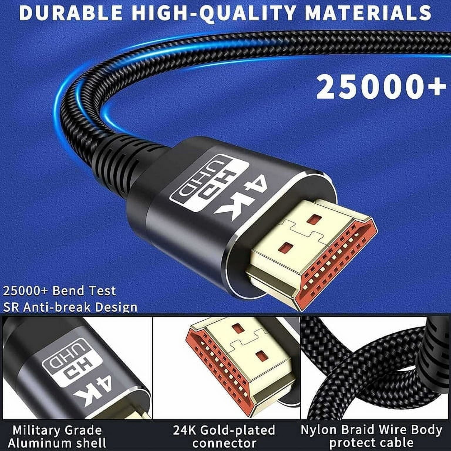 HKEEY HDMI Cable, 4K HDMI Cables 1M/3.3FT,Ultra High Speed Braided HDMI Lead Support 4K@60Hz, ARC, HDR, 3D, Ethernet Compatible with All HDMI Devices