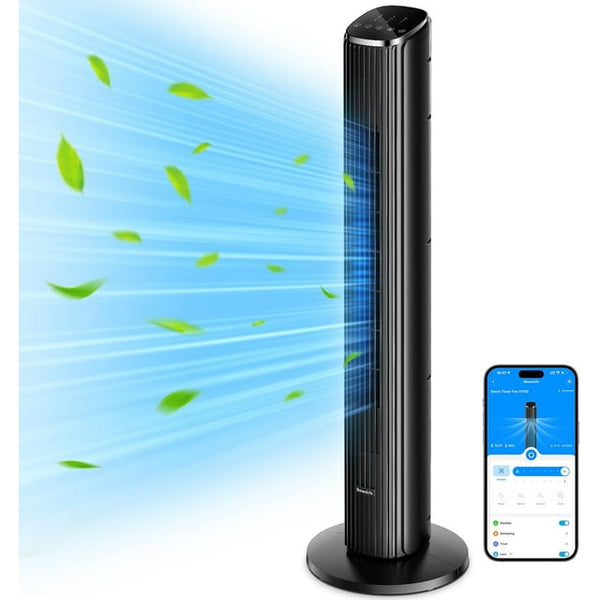 40" Oscillating Tower Fan for Bedroom, Remote, Bladeless, Quiet, 3 Modes, 7-Hour Timer, LED Display, Black