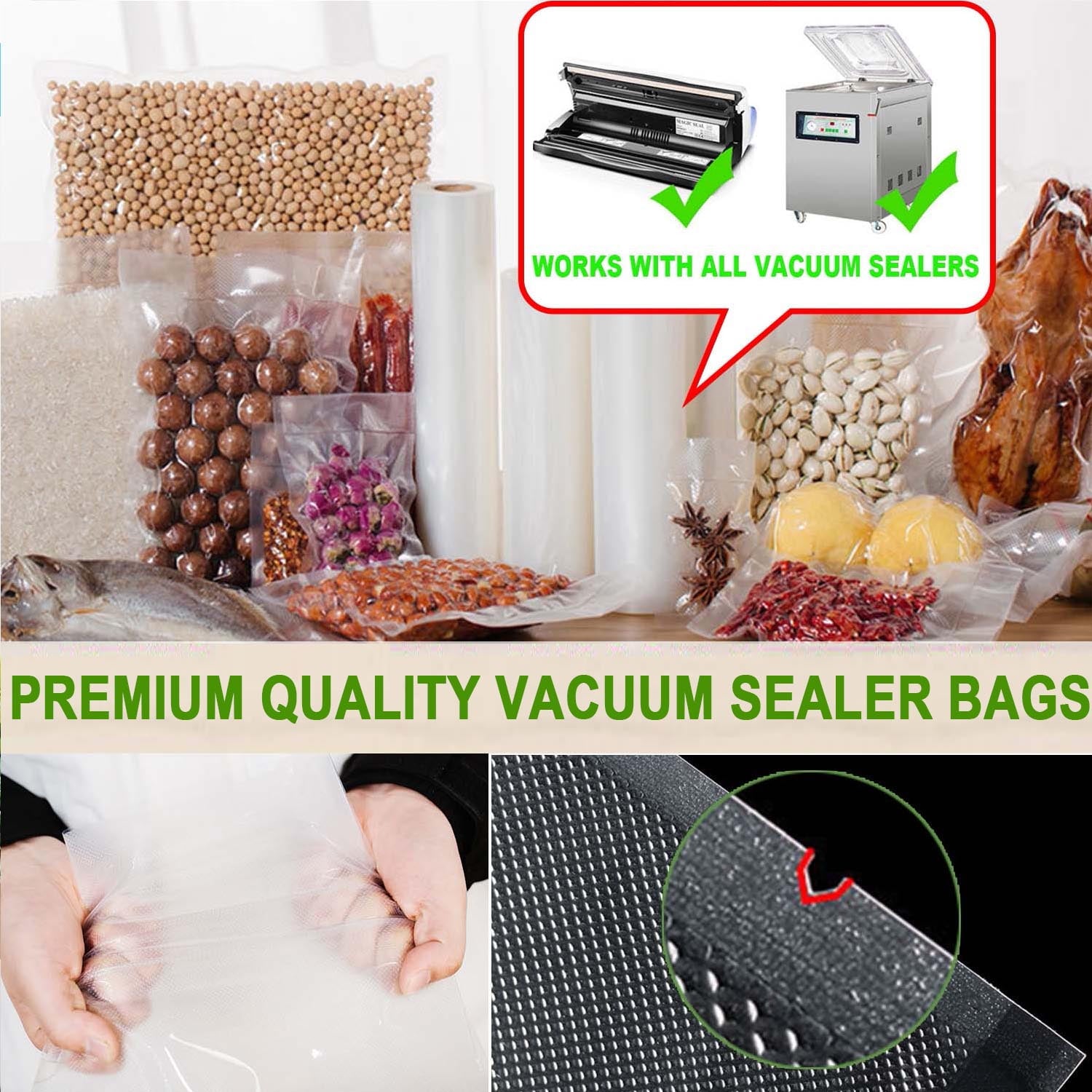 Vacuum Sealer Bags, 2 Rolls(11"x50')Vacuum Sealer Rolls for Food Storage Saver, Seal a Meal, Commercial Grade, BPA Free, Heavy Duty