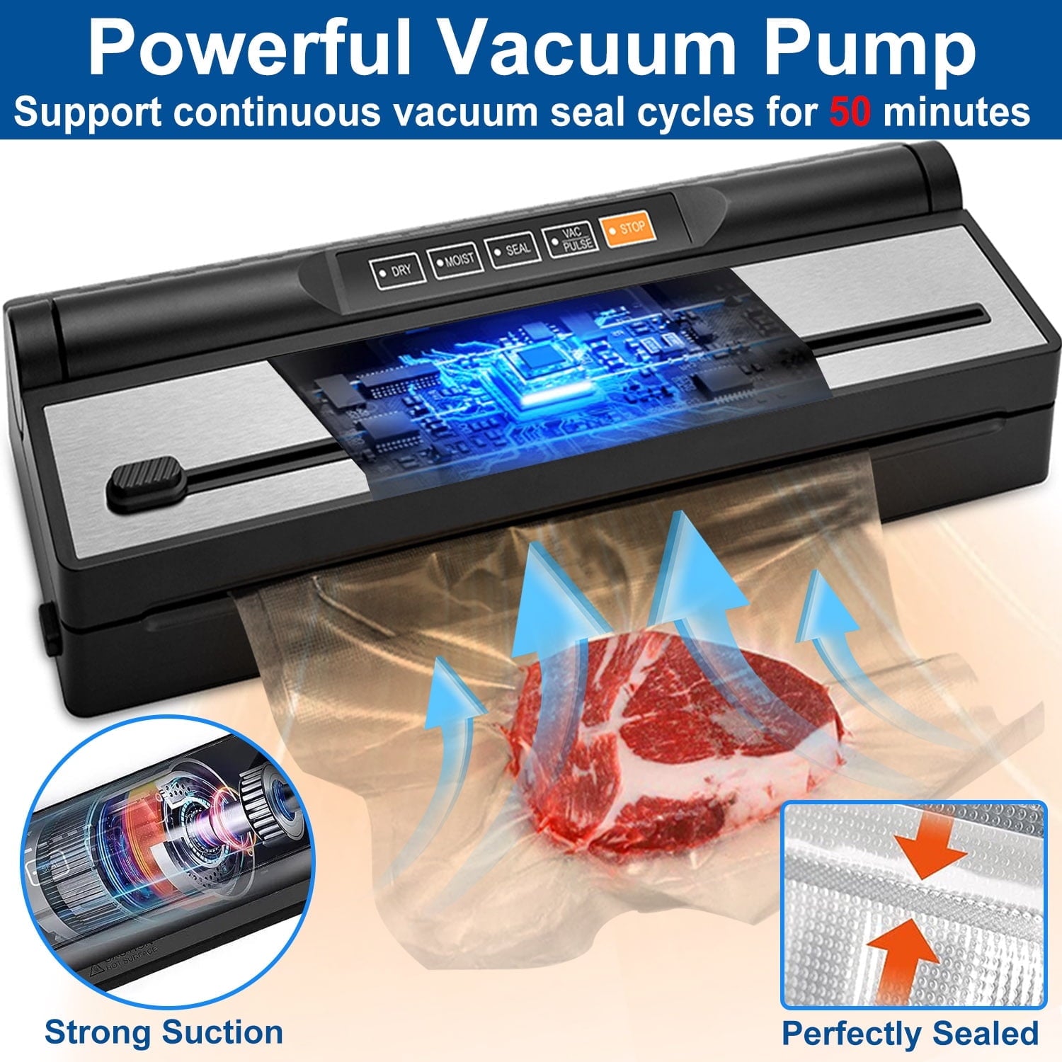Food Vacuum Sealer Machine, Auto&Manual Food Sealer with 2 Rolls Food Vacuum Sealer Bags for Food Preservation