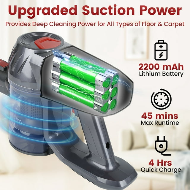 Musment Cordless Vacuum Cleaner, Bendable 6 in 1 Lightweight Stick Vacuum with Mite Removal Brush, 15KPA Powerful Suction Vacuum with 2200mAh Battery
