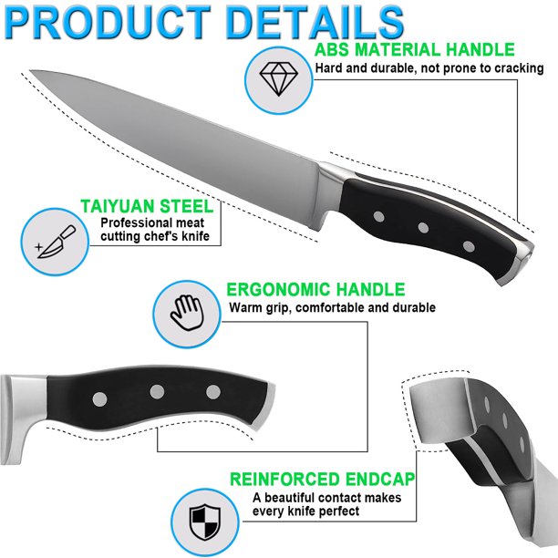 HKEEY Knife Sets, 19-Pieces German Stainless Steel Kitchen Knives Block Set with Built-in Sharpener, Lightweight and Strong, Dishwasher Safe, Silver