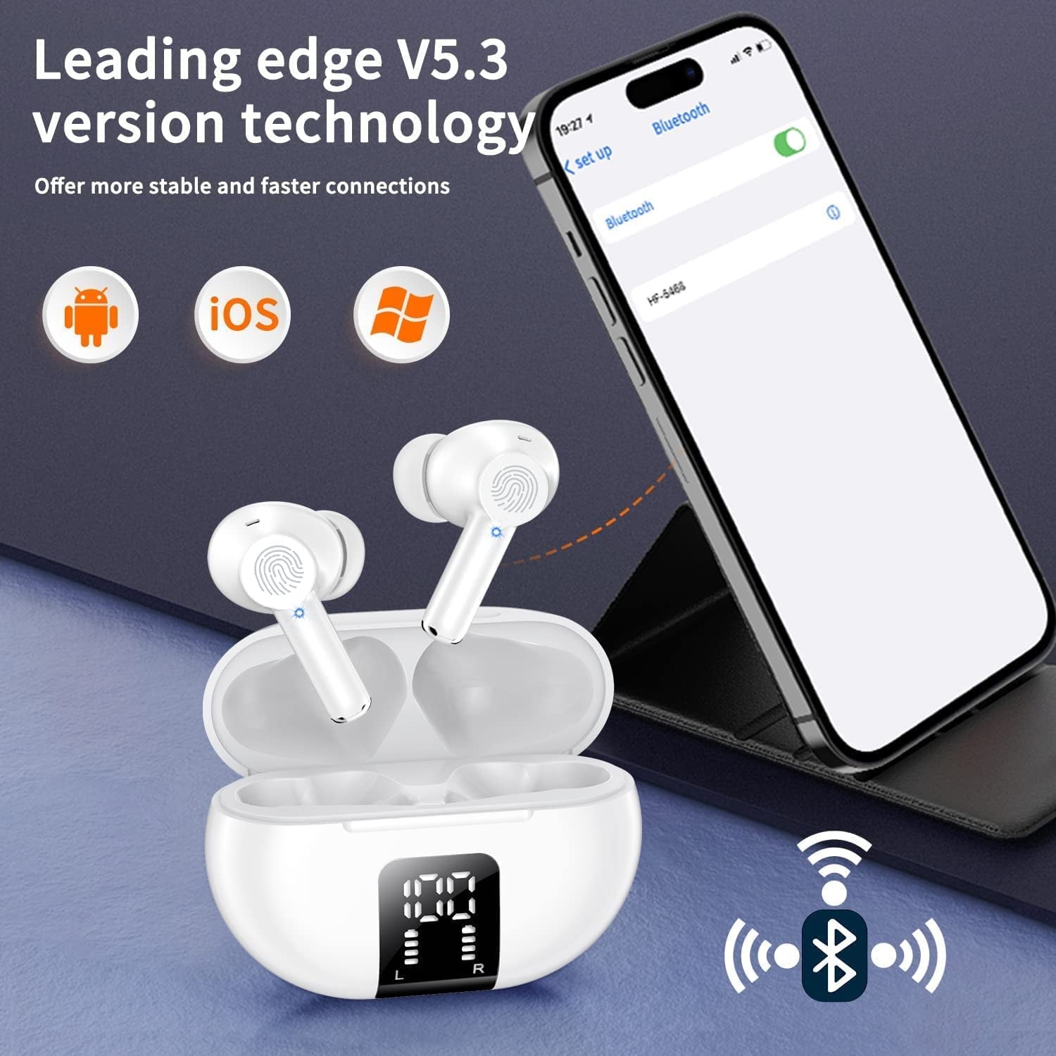 Bluetooth Earbuds In-Ear Earbud with Charging Case, White