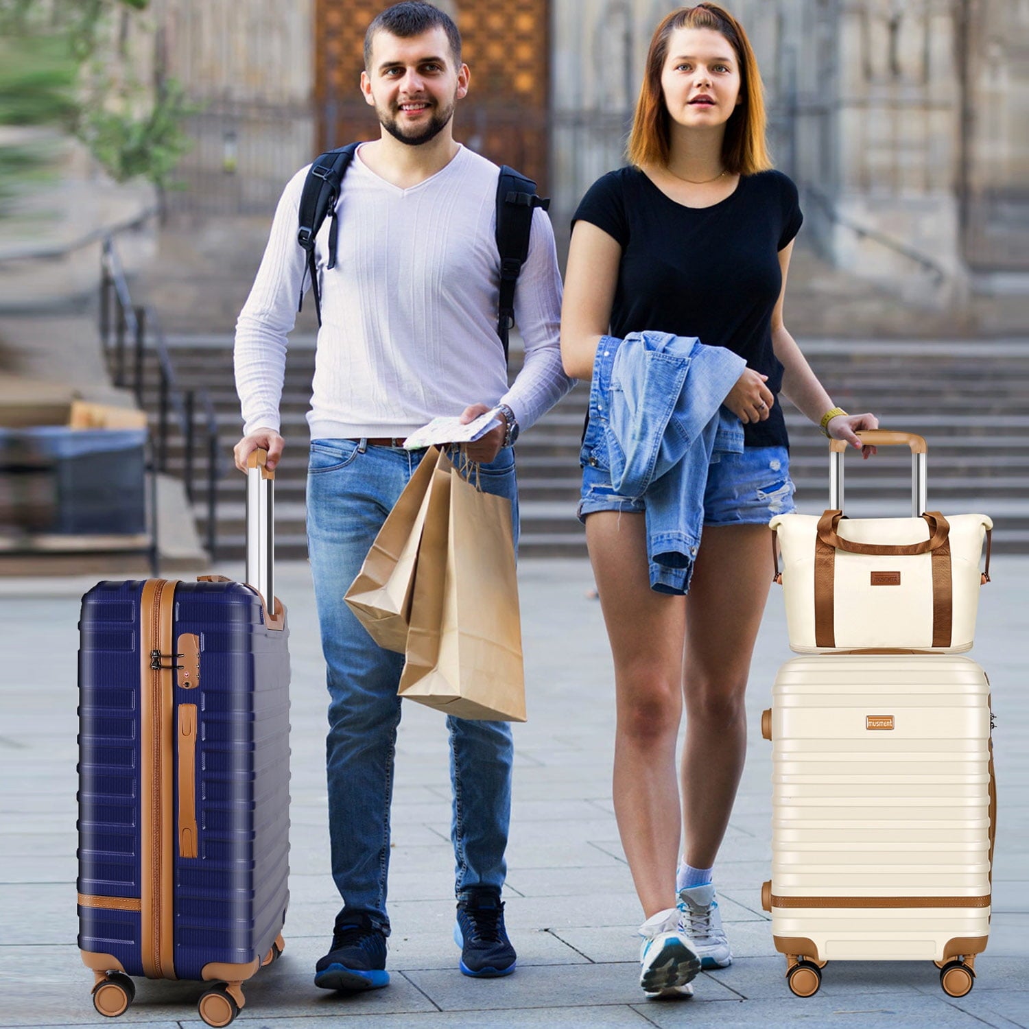 GAZILY Expandable Suitcase Set Luggage Sets, 20 inch Carry On Luggage with TSA Lock and Double Spinner Wheels,(Ivory White,3 PCS set )