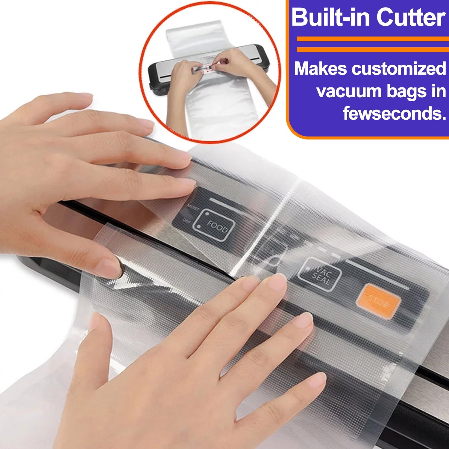 Food Vacuum Sealer Machine with 2 Rolls Food Vacuum Sealer Bags ，Food Storage Saver Dry & Moist Food Modes, Led Indicator Lights, Easy to Clean, Compact Design