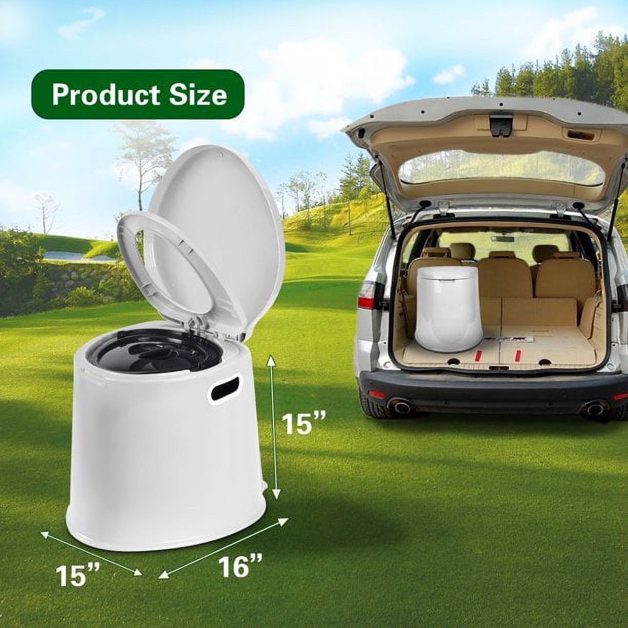 Portable Camping Toilet with Detachable Inner Bucket and Removable Toilet Paper Holder - White
