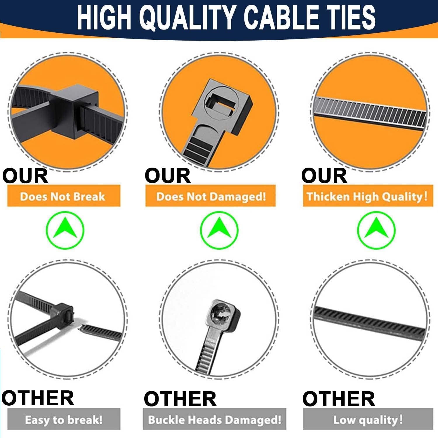 Nylon Cable Wire Zip Ties for Home, Garden, Office and DIY, Black