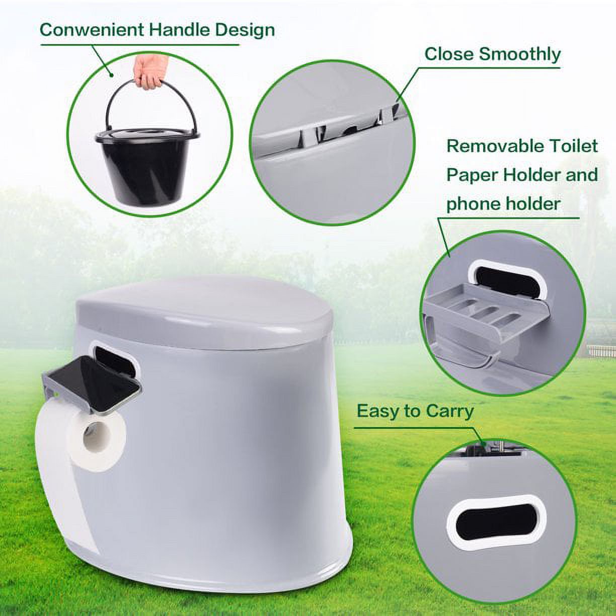 Portable Indoor & Outdoor Travel Toilet, 5.3 Gallon - Grey