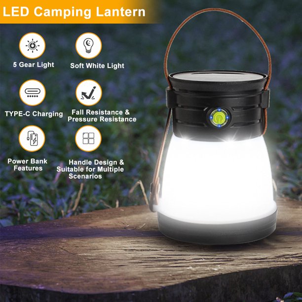 LED Lanterns, Camping Lantern Rechargeable, Hand Crank Solar Camping Lantern, Portable Ultra Bright LED Torch, for Hurricane, Emergency, Power Outages, Home and More, USB Cable Included