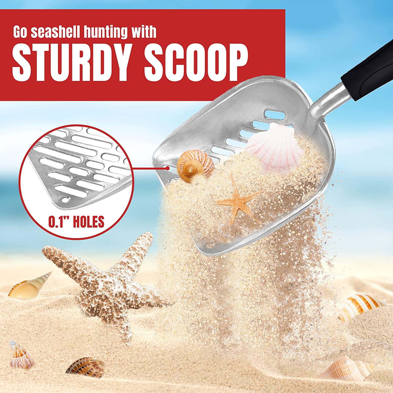Cat Litter Scoop, Aluminum Alloy Sifter, Deep Shovel Poop Sifting with Long Handle, Pooper Lifter Works with All Type of Cat Litter, Metal Kitty Litter Scooper for Litter Box with Holder