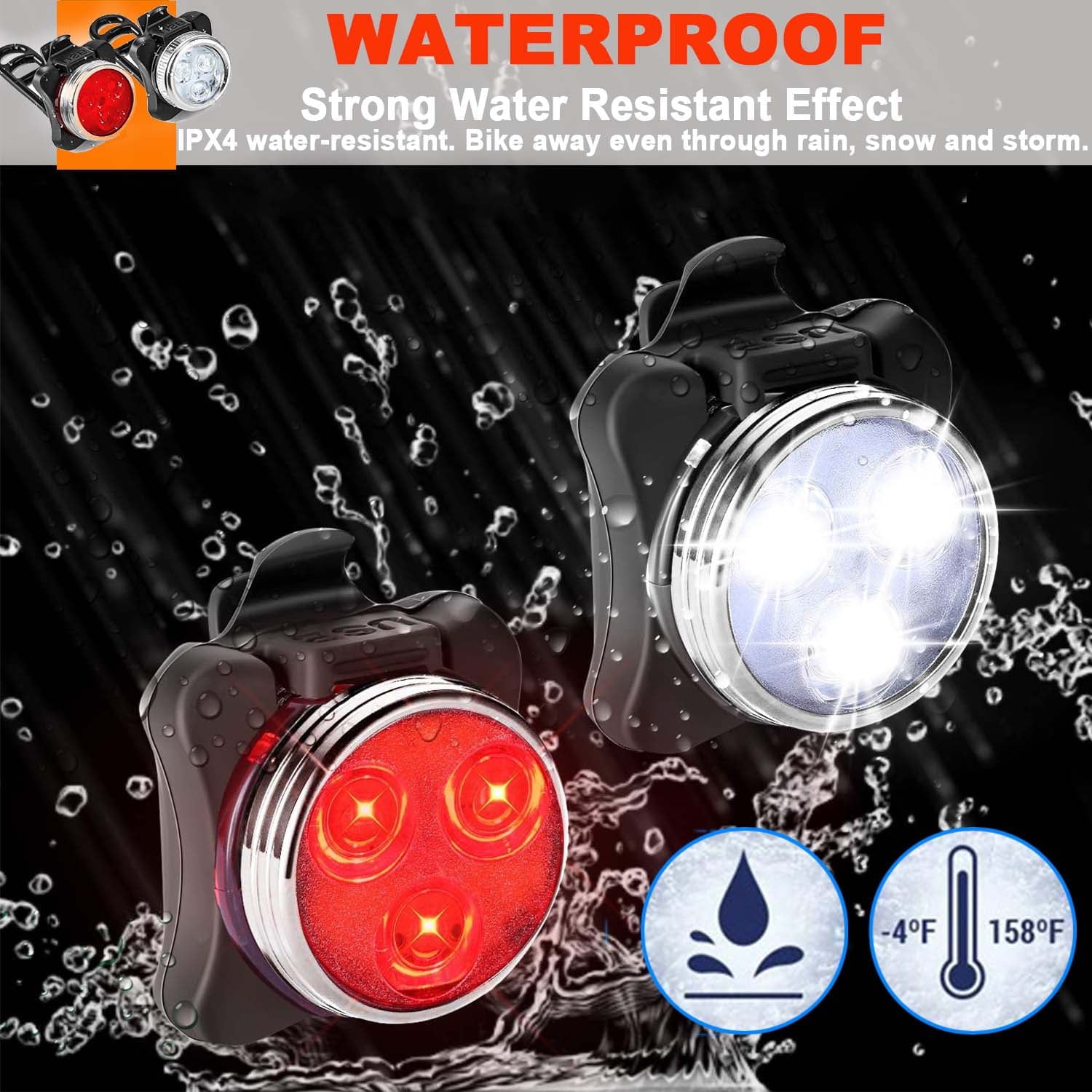 USB Rechargeable Bike Light Set,Super Bright Front Headlight and Rear LED Bicycle Light