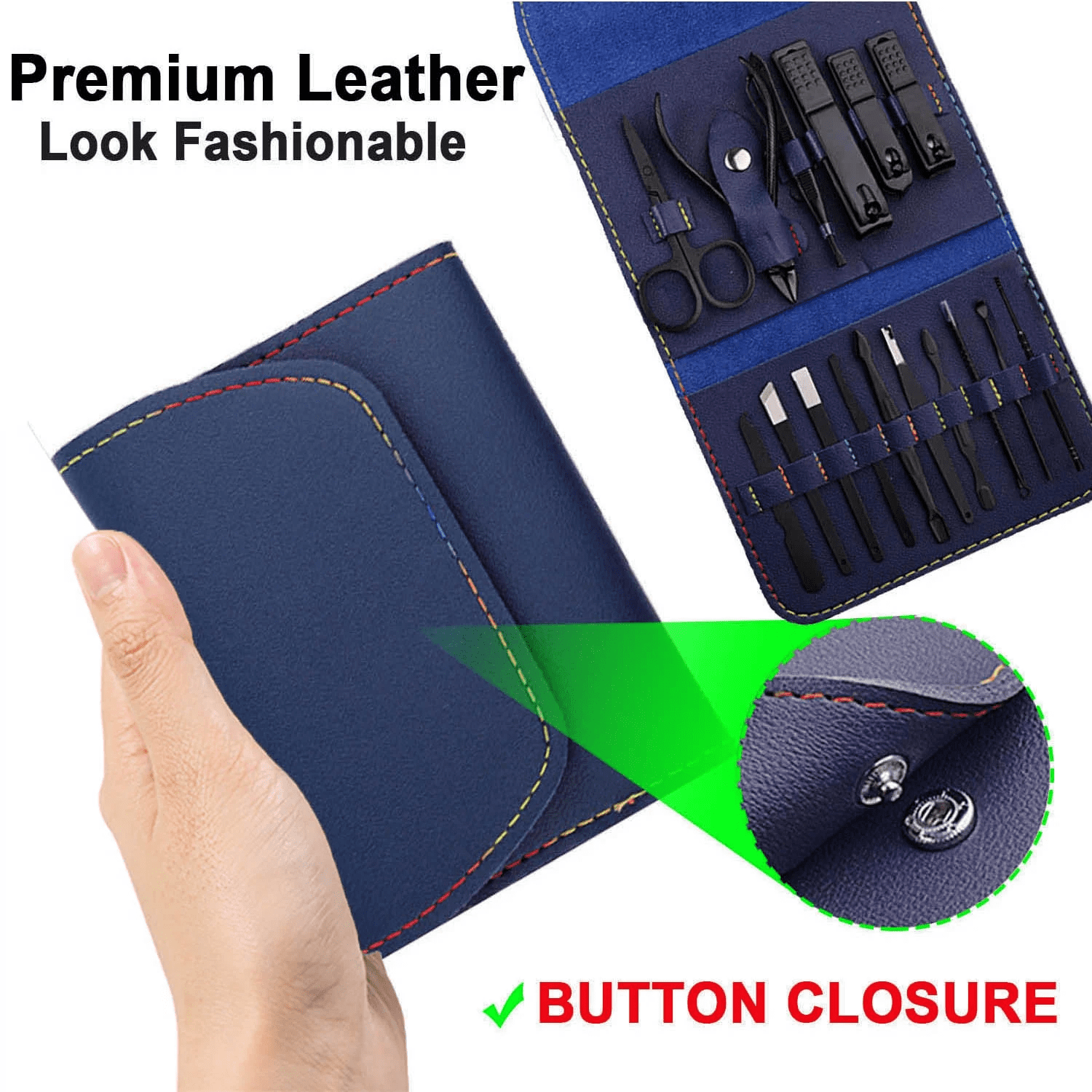 Professional Nail Clippers Pedicure Kit, 16 pcs Stainless Steel Nail Care Tools Grooming Kit with Luxurious Travel Leather Case for Thick Nails Men Women