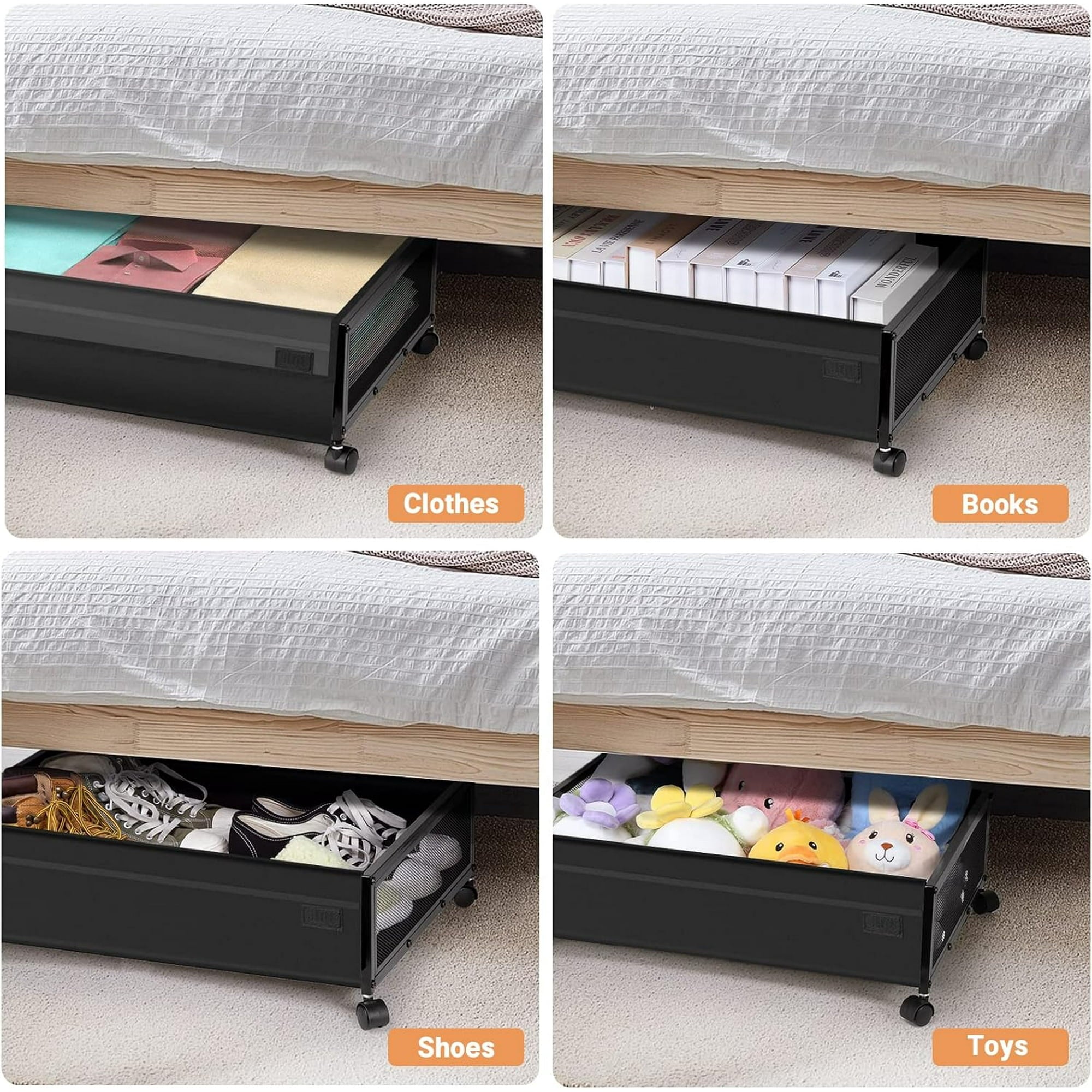 Under Bed Storage with Wheels, 2 Pack Under Bed Storage Containers with Clear Lids & Dividers, Underbed Storage Organizer & Underbed Storage with Wheels for Clothes, Blankets, Shoes, Books