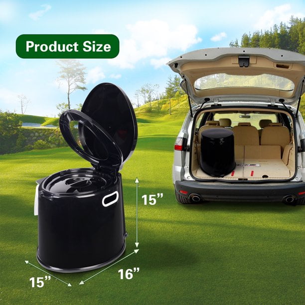 Portable Camping Toilet with Detachable Inner Bucket, 5.3 Gallon, Black