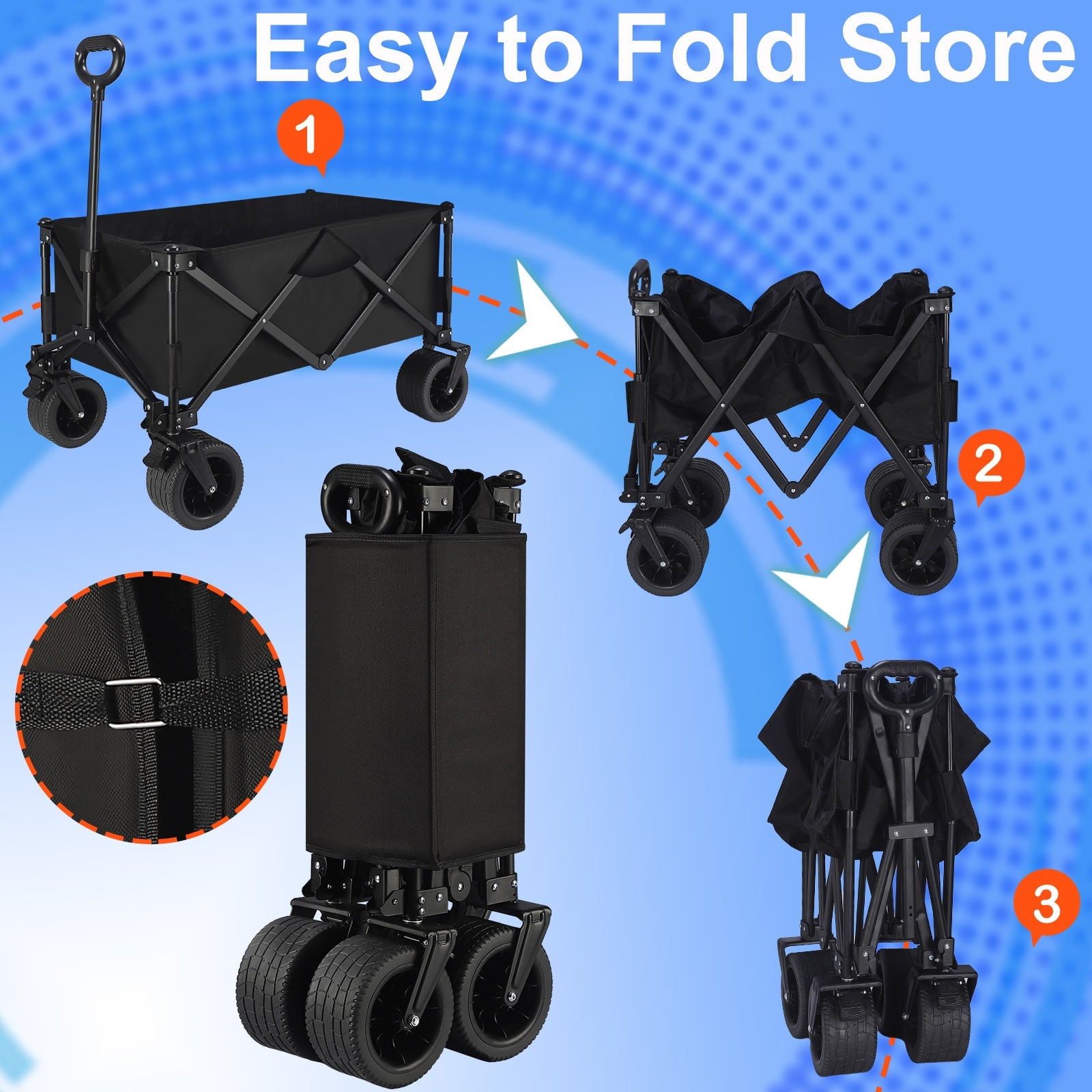 Collapsible Foldable Wagon Cart, 350lbs Capacity Folding Wagon Cart with All-Terrain Wheels, Utility Cart with Smallest Folding Design for Grocery, Garden, Shopping, Outdoor, Beach