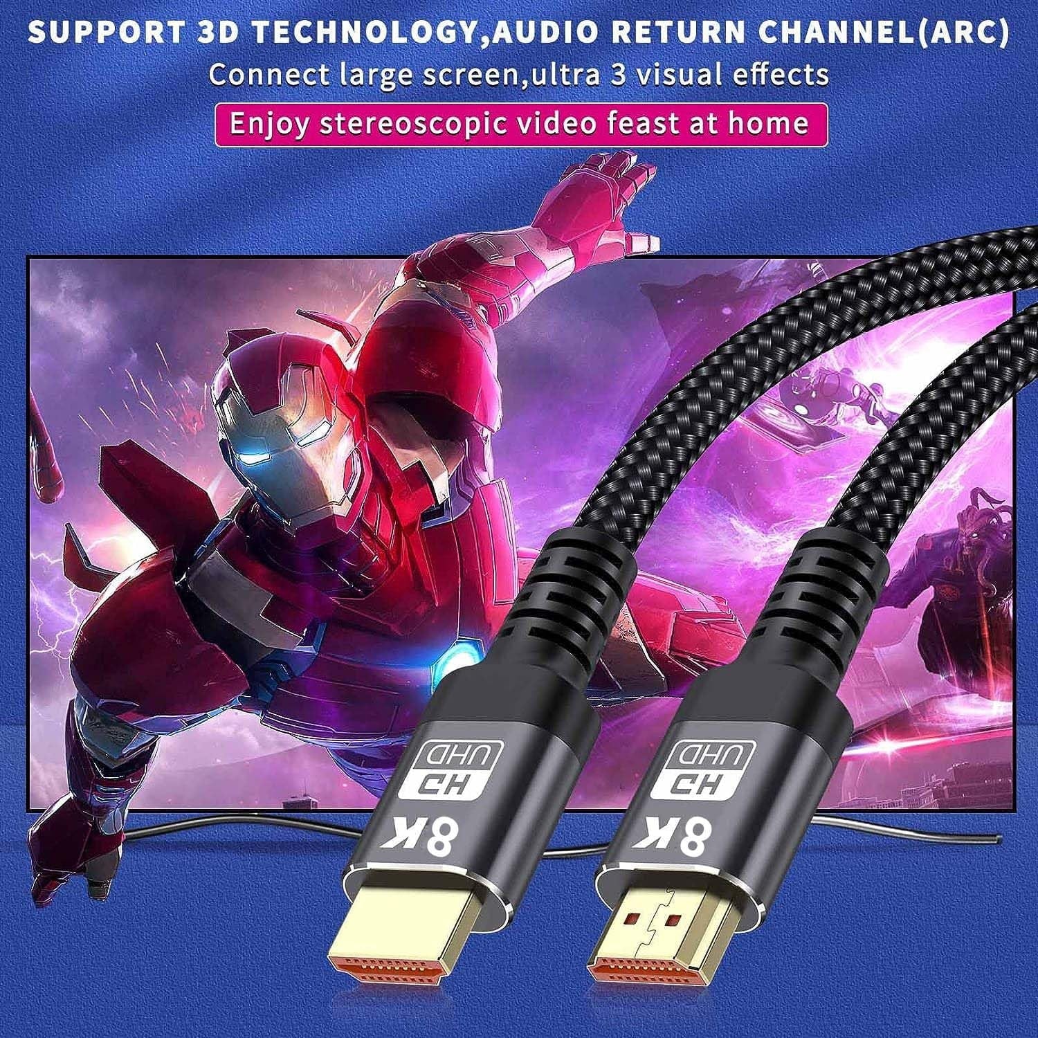 8K HDMI Cable 2.1, 1M/3.3FT Ultra HD Cable High-Speed Lead 48Gbps, HDMI Cables (8K@60Hz 7680x4320, 8K@120Hz) Supports Dynamic HDR, eARC, Dolby Atmos and More