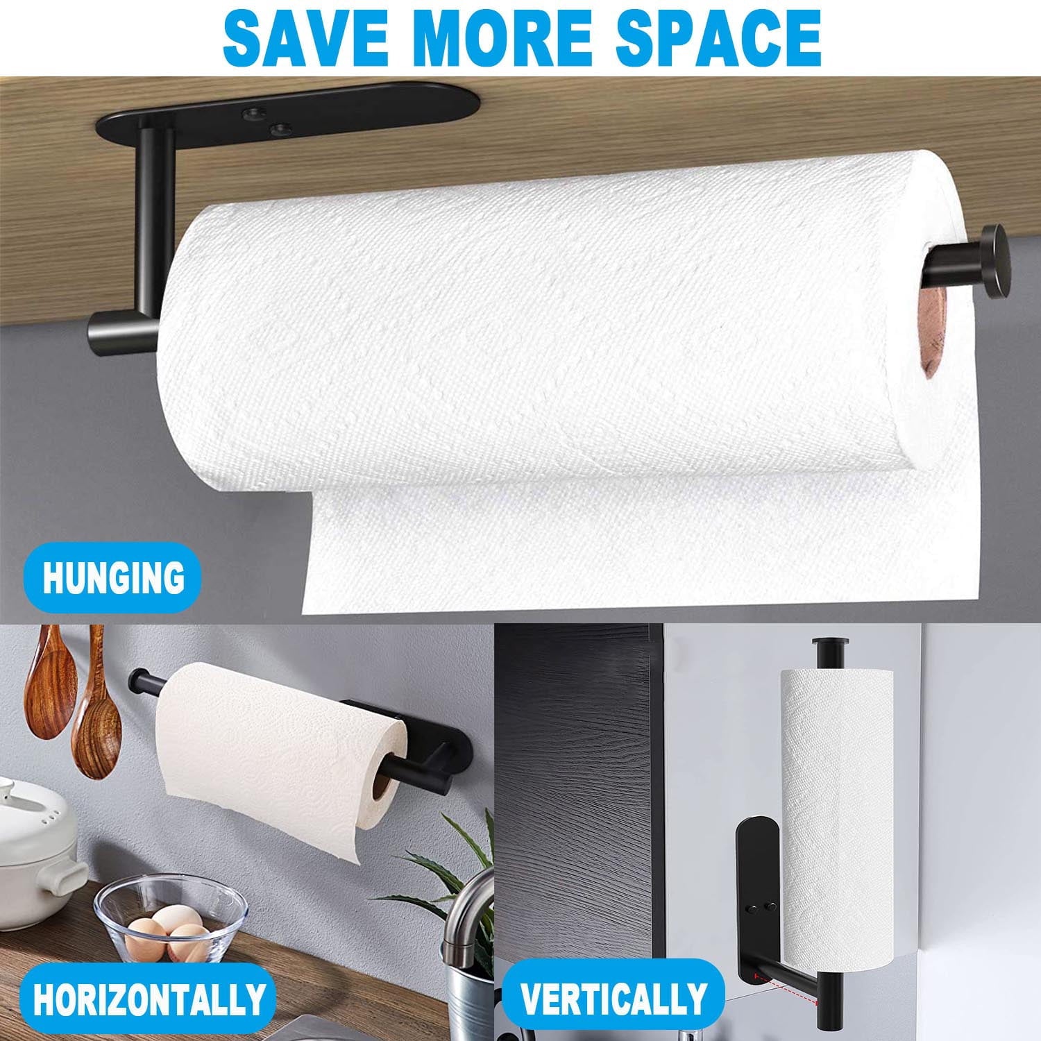 Paper Towel Holder with 2 Pack Adhesive Hooks, Under Cabinet Paper Towel Holder