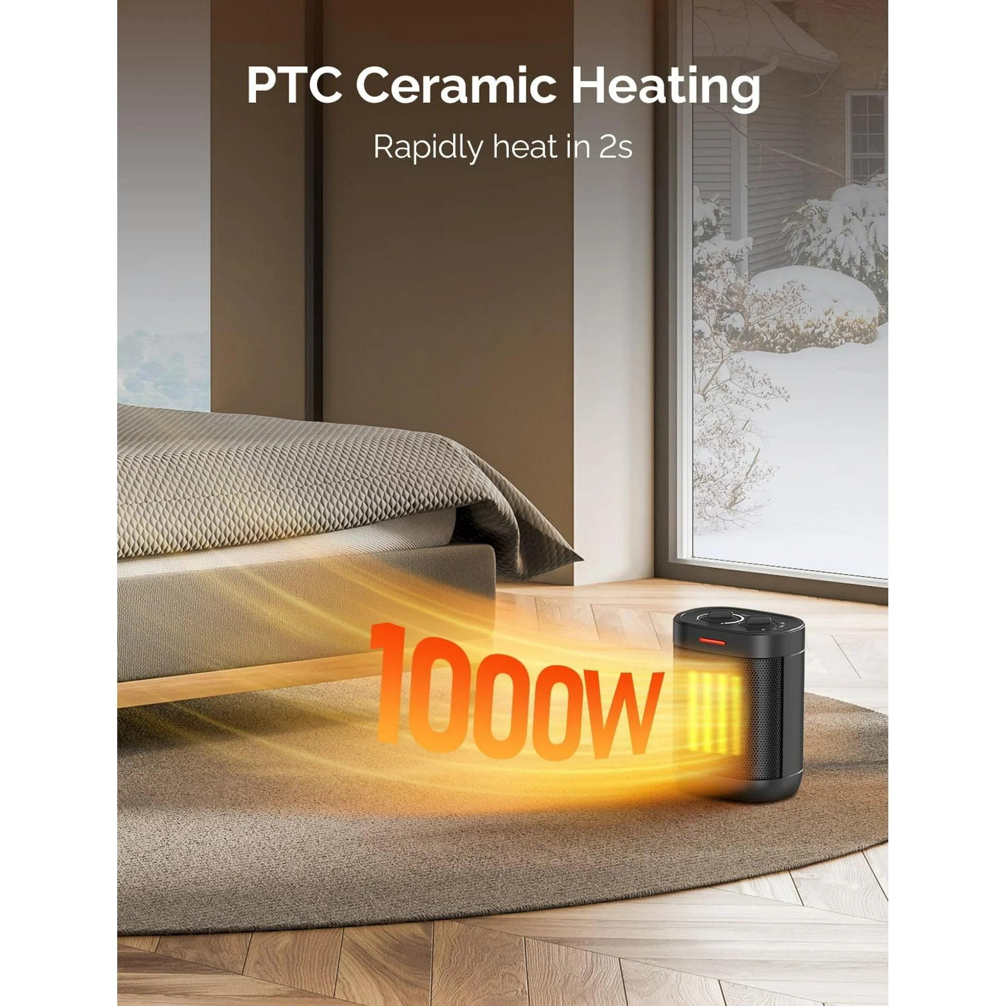 Portable Space Heater, 1500W Electric Heater PTC Ceramic Fast Safety Heat