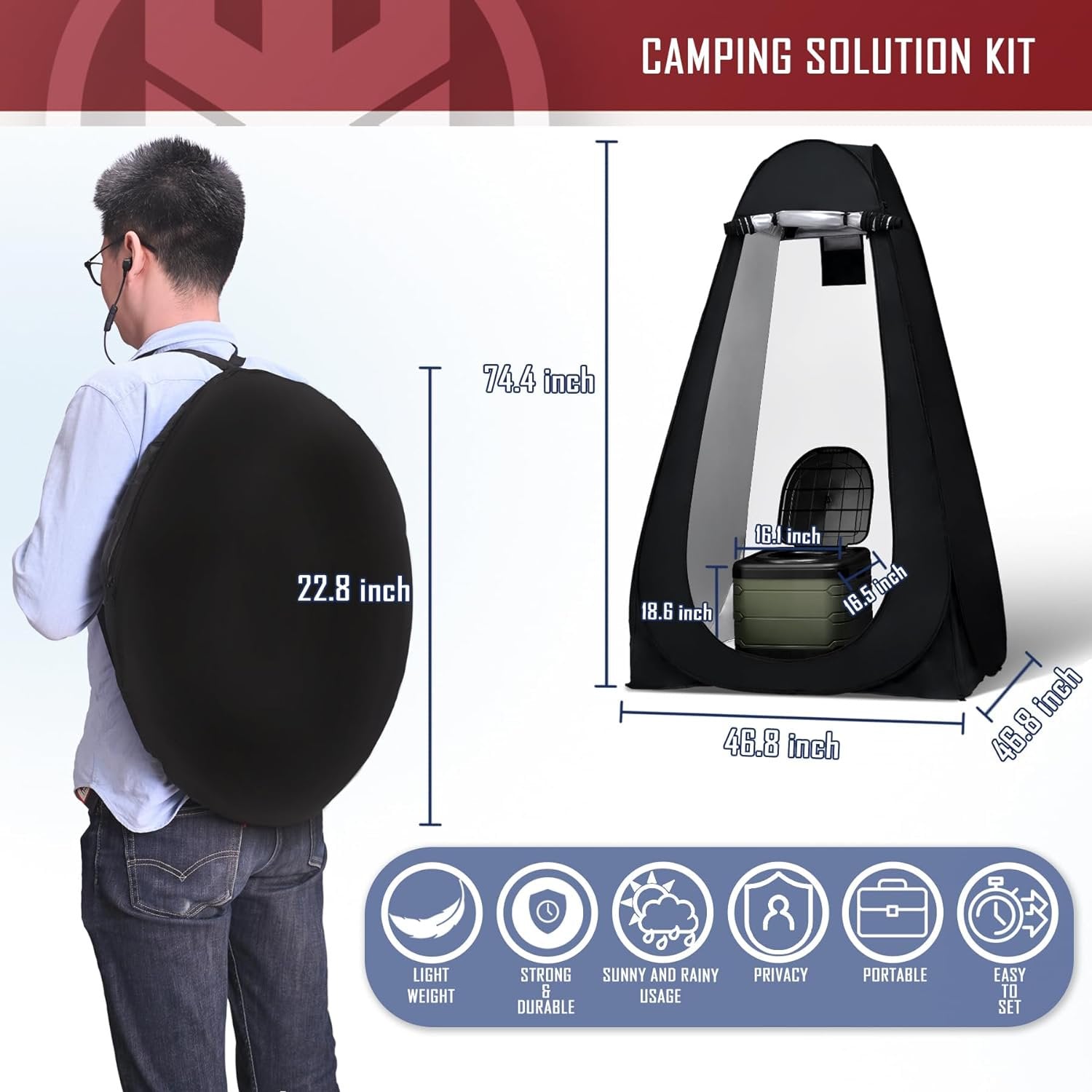 Musment Portable Toilet Kit for Adults,Pop Up Privacy Tent,Large Portable Toilet Potty for Adults,12 Toilet bags,12 pack Liquid Waste Gel,Washable,portable outdoor showers