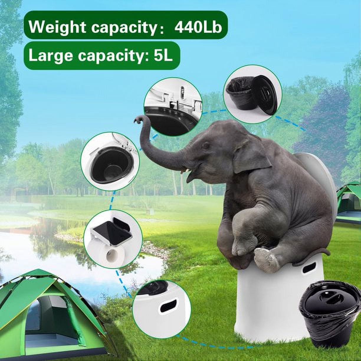 Portable Camping Toilet with Detachable Inner Bucket and Removable Toilet Paper Holder - White